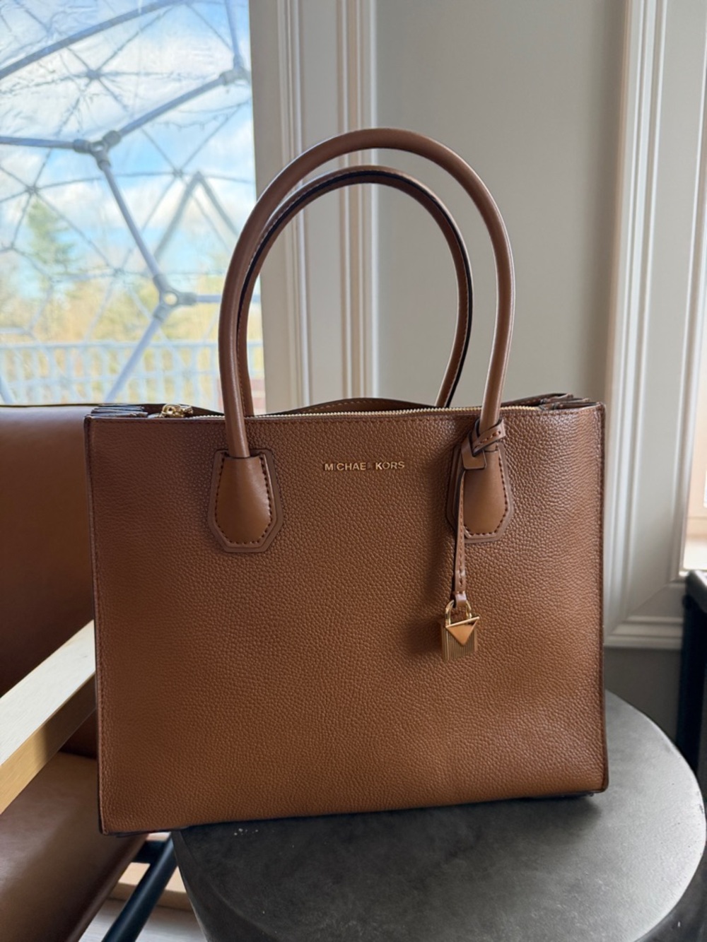 Michael Kors Cognac Mercer Leather Satchel with Gold Accent
